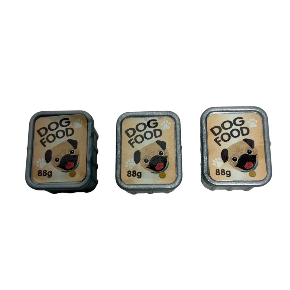 Toy Dog Food Tins Silver 3pc Pug Miniature Dollhouse Accessories